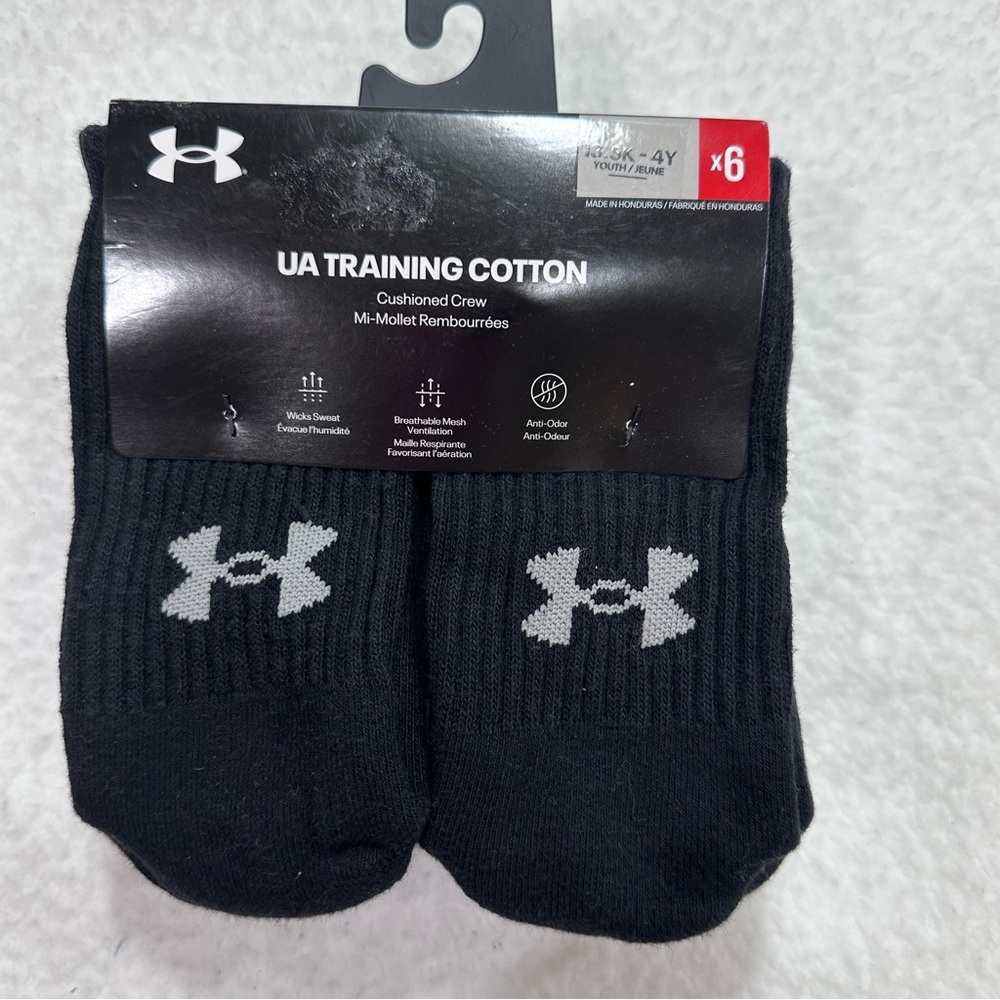Kid’s Under Armour Black Training Cotton Crew Socks
